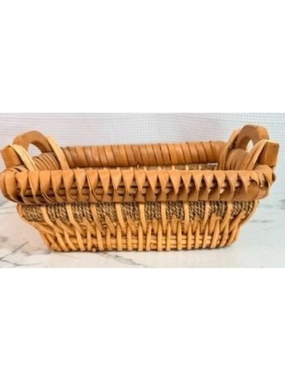 Vintage Hand Woven Splint Wood Porcupine Twist Gathering Basket Boho Rustic
